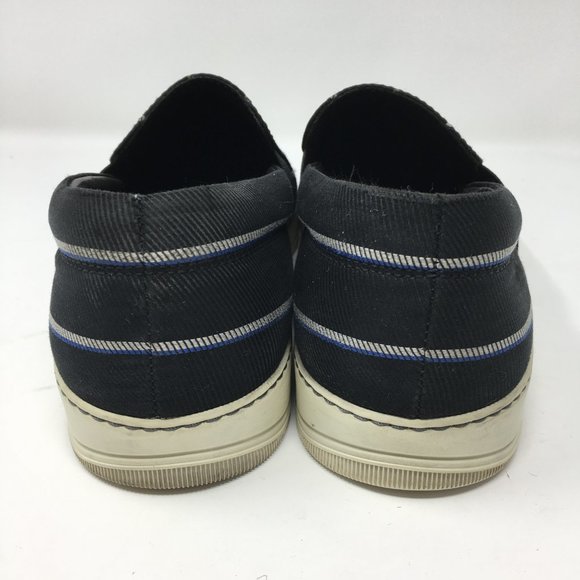 LANVIN Mens 8 Authentic Canvas Slip On Black and White Stripe Leather Interior - Picture 4 of 10